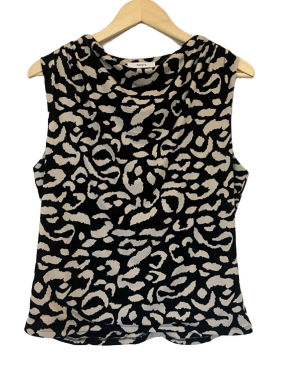 Black & Beige Leopard Print Sleeveless Top Work Officewear Animal Print Stretch
